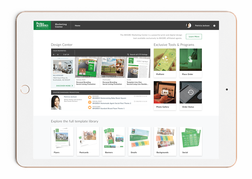 Marketing Center on tablet